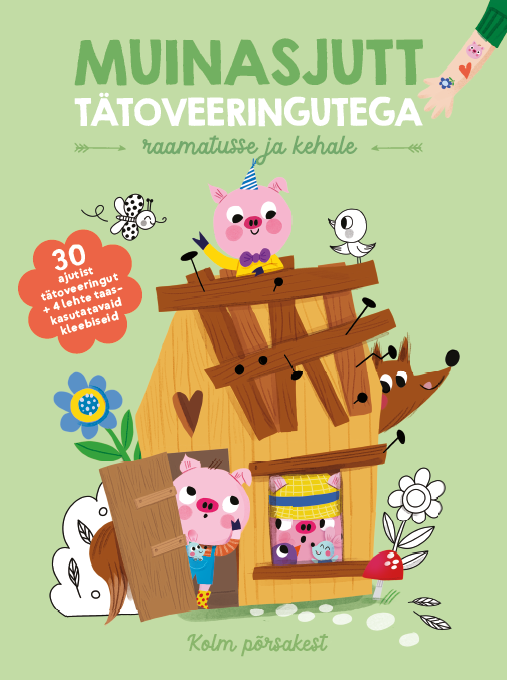 Muinasjutt tätoveeringutega raamatule ja kehale. Kolm põrsakest